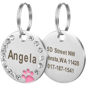 Engraved Durable Stainless Steel ID tag PAW PRINT design in 2 sizes 6 COLOURS