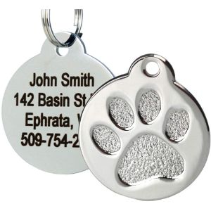 Engraved Durable Stainless Steel ID tag PAW PRINT design in 2 sizes 6 COLOURS